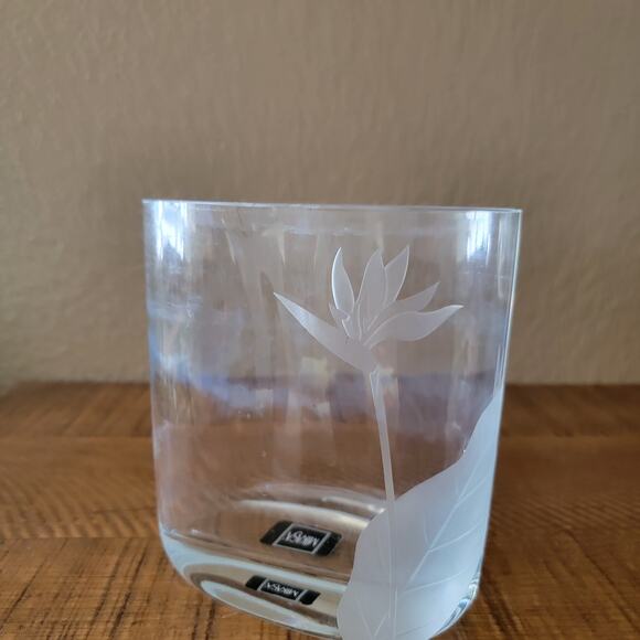 Vintage Mikasa Crystal Vase Oval 5.5 Inch Etched Bird of Paradise Floral Design - Picture 2 of 10